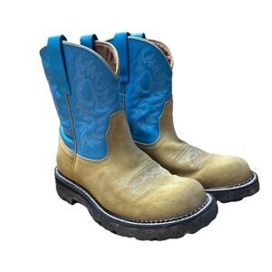 ARIAT Women's 8 Cowgirl Boots FATBABY Tan Suede Blue Round Toe Western Ranch